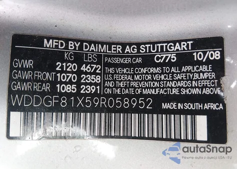 2009 Mercedes-Benz C 300 Sport 4Matic z USA, uszkodzony, nr VIN WDDGF81X59R058952